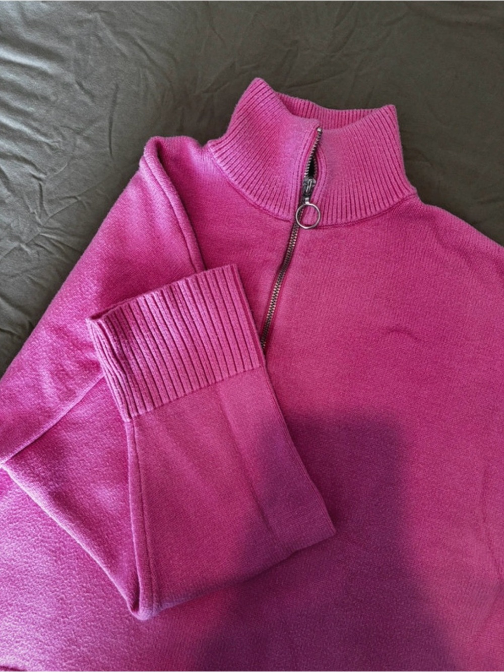 Zara Fuchsia Pink Half-Zip Mock Neck Sweater